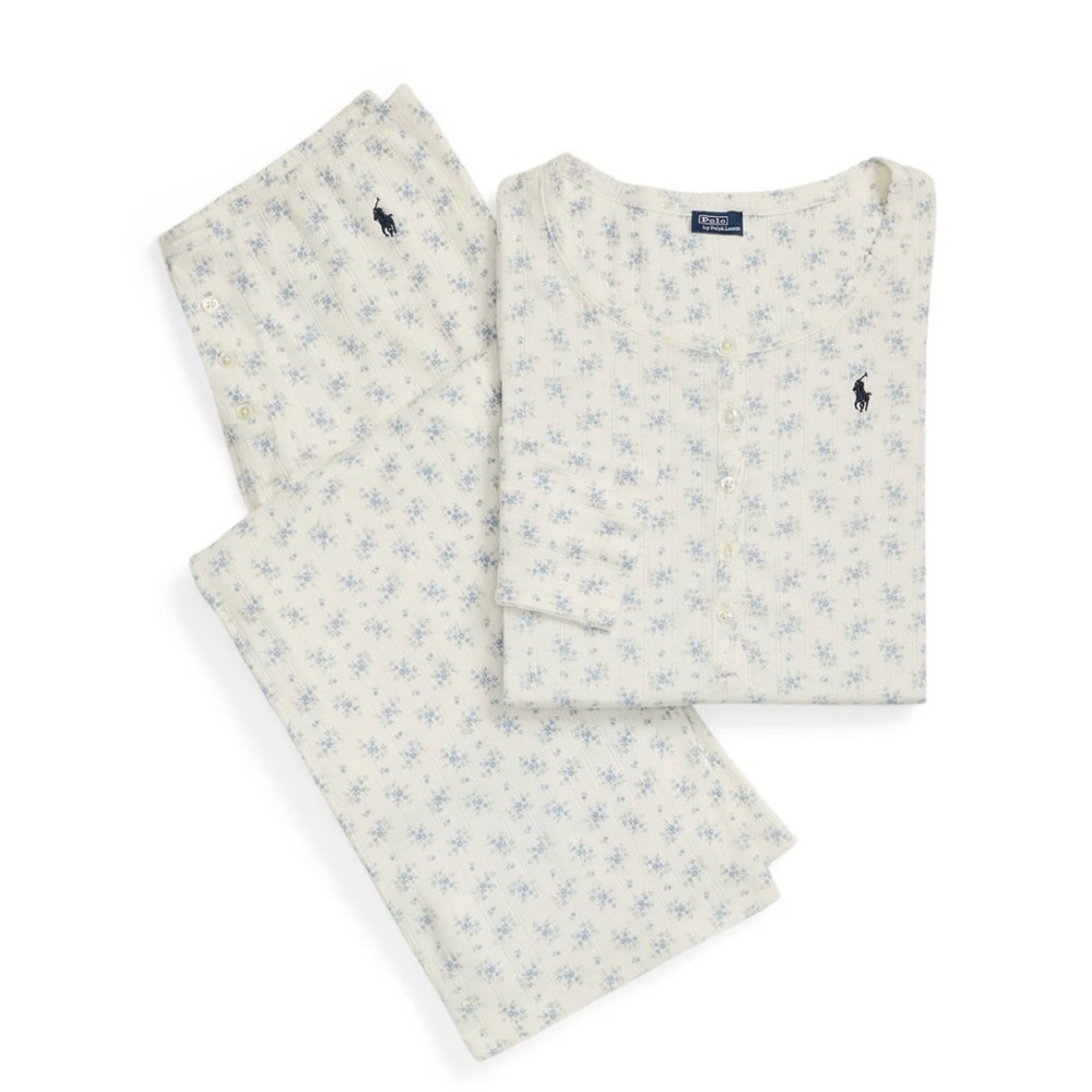🌸NWT Polo by Ralph Lauren 100% cotton floral white and Blue pj set Large
